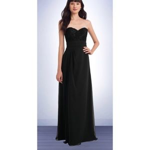 Bill Levkoff Navy Blue Sleeveless Lace Floral Gown Maxi Dress